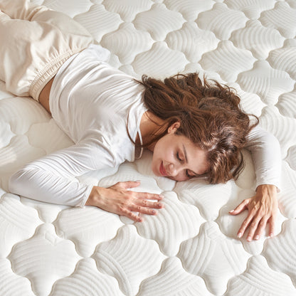 Mattress TM Home 12in Hybrid Cooling Memory Foam Mattress HouseOfZazla on white quilted bed on Tampa Home & Garden Store