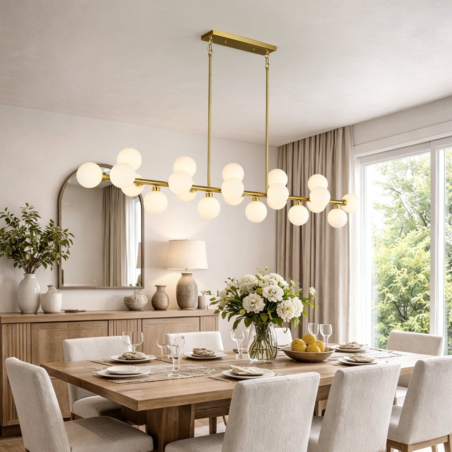 75.6'' large pendant lamp with opal glass globe shades in brass by HouseOfZazla on Tampa Home & Garden Store