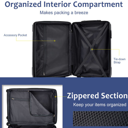 Hardshell Luggage Sets 6-Piece Blue HouseOfZazla, interior with mesh pocket and tie-down strap on Tampa Home & Garden Store
