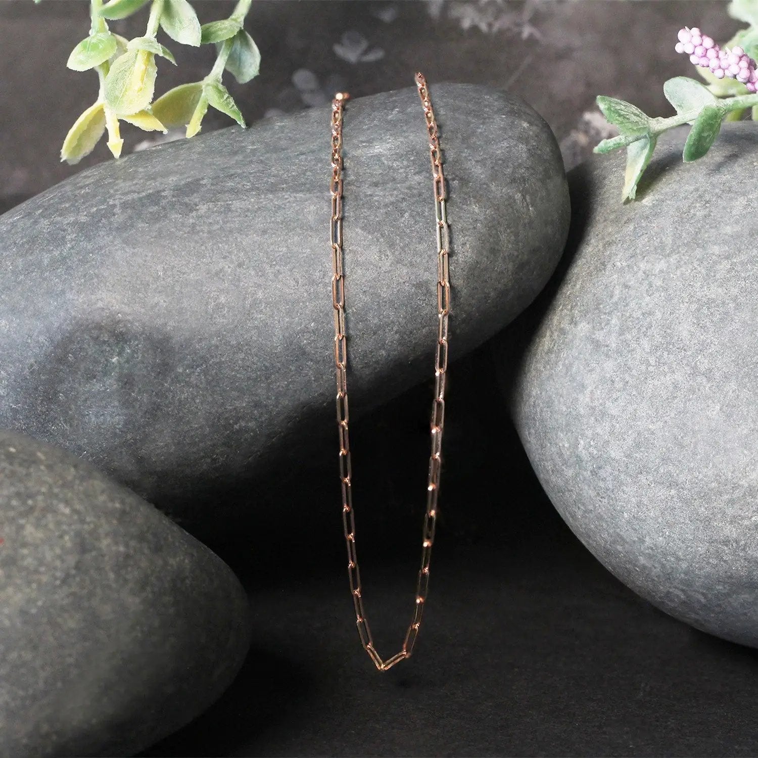 14K rose gold paperclip chain necklace 1.5mm rose gold tone on Tampa Home & Garden Store