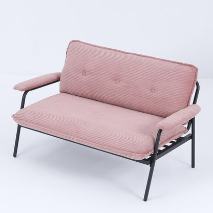 Modern pink ribbed metal-frame sofa with sponge-filled cushions, compact and versatile on Tampa Home & Garden Store