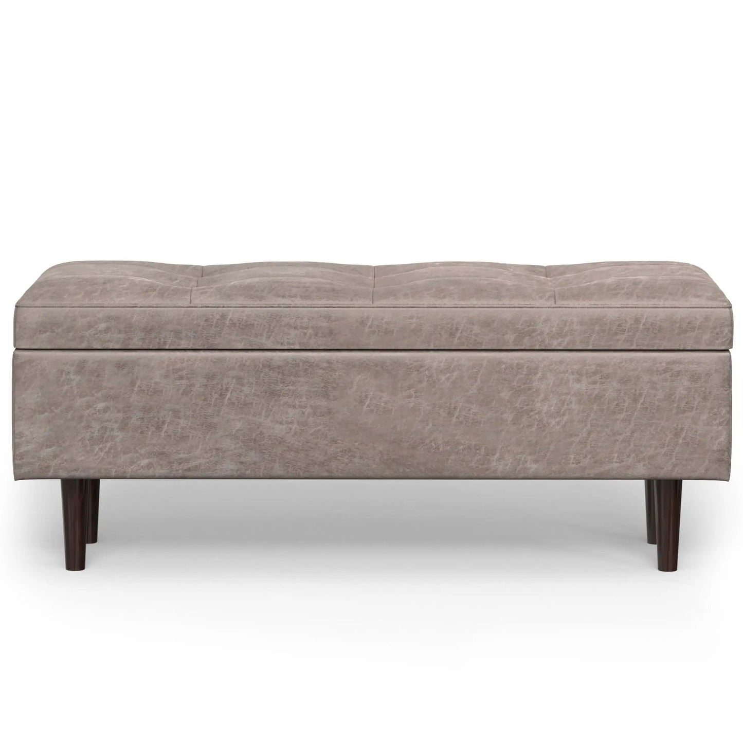 Shay Large Square Storage Ottoman taupe faux suede with dark wood legs on Tampa Home & Garden Store