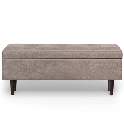 Shay Large Square Storage Ottoman taupe faux suede with dark wood legs on Tampa Home & Garden Store