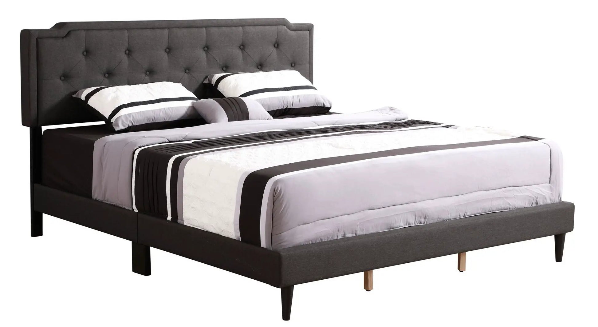 Button tufted upholstered bed in gray fabric with tufted headboard by Unique Piece Furniture on Tampa Home & Garden Store