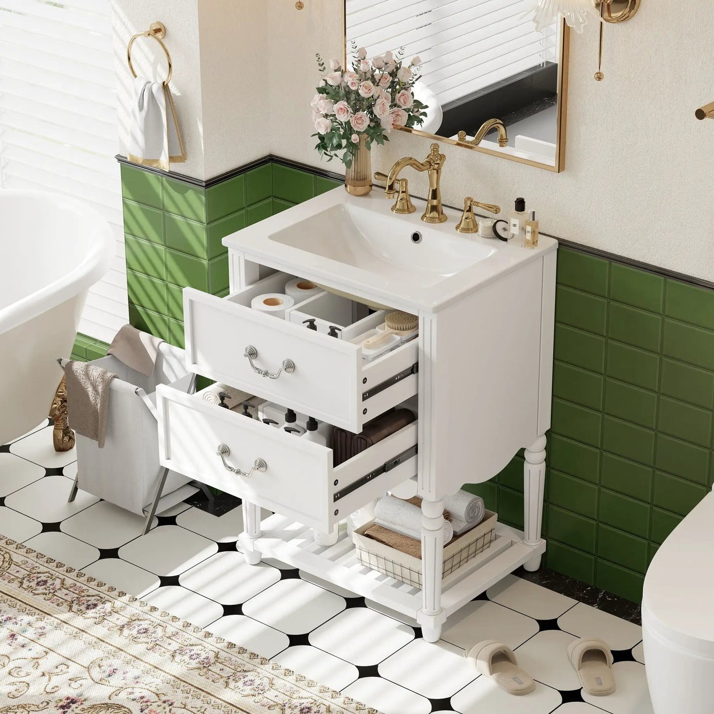 Wave Design Bathroom Vanity with Sink and Drawers