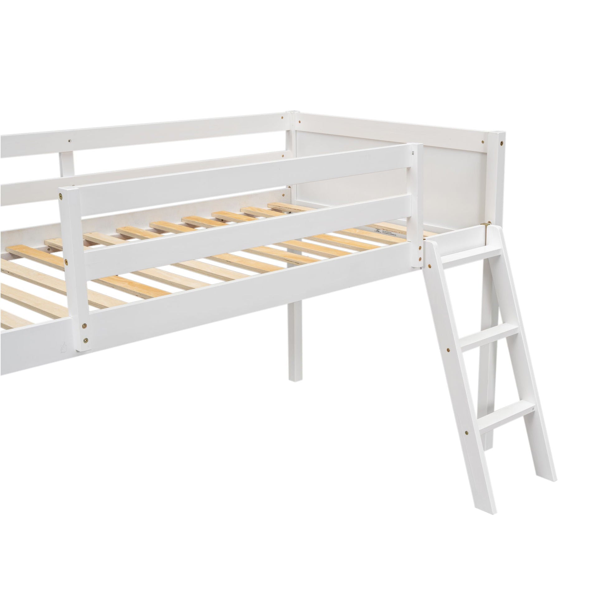 Low loft bed with adjustable ladder in white finish by HouseOfZazla on Tampa Home & Garden Store