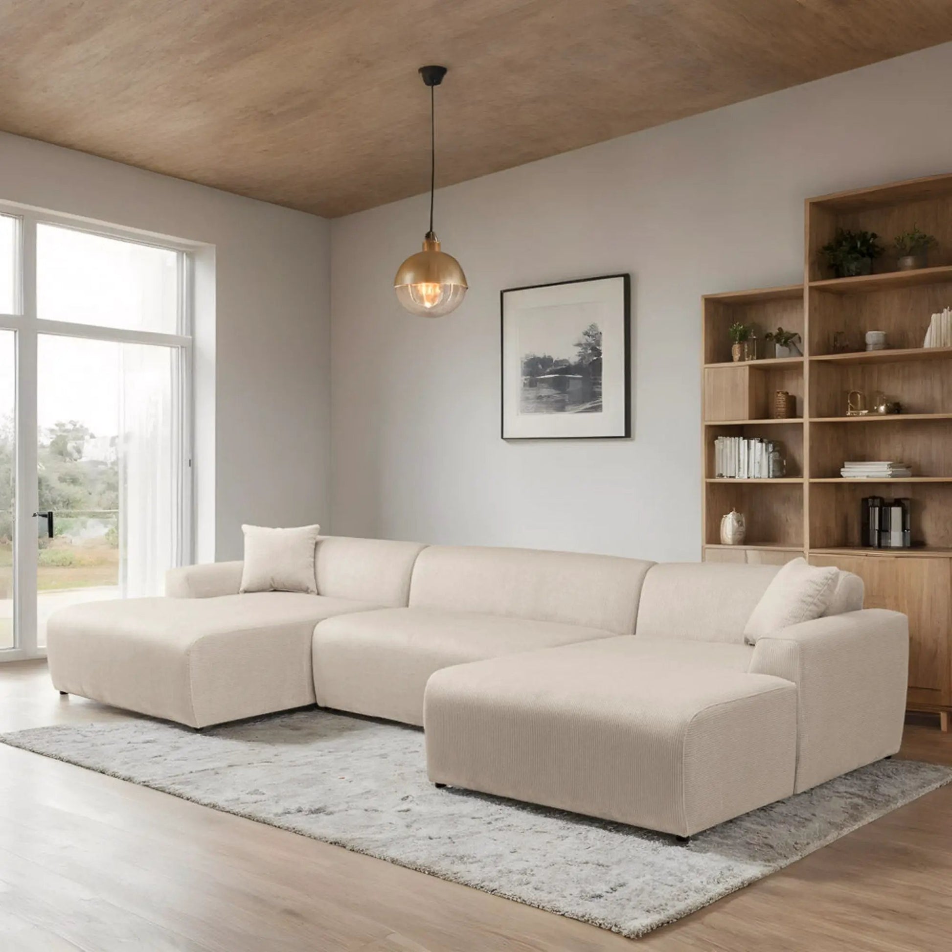 Mar beige stationary sectional sofa by Unique Piece Furniture in a modern living room on Tampa Home & Garden Store