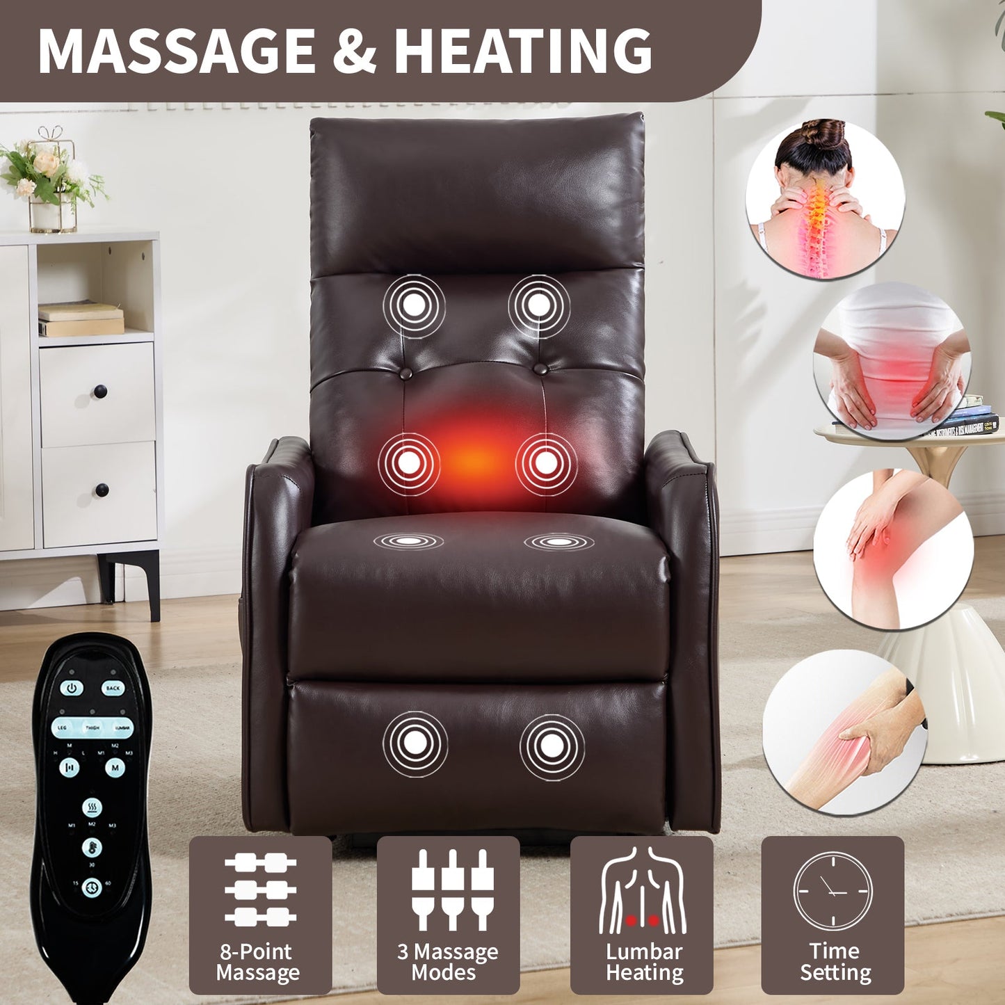 Brown PU single-motor power lift recliner chair with massage and heat by HouseOfZazla on Tampa Home & Garden Store