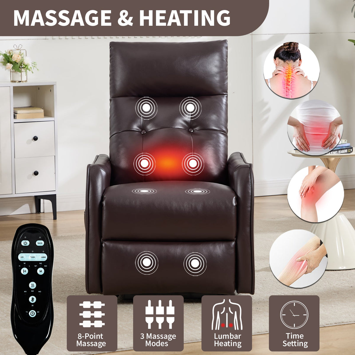 Brown PU single-motor power lift recliner chair with massage and heat by HouseOfZazla on Tampa Home & Garden Store