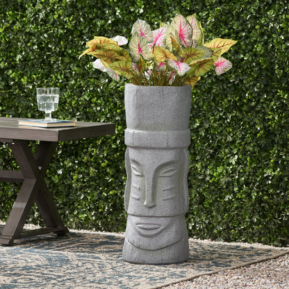 Classic Flower Planter magnesium oxide stone-gray with pink-vein variegated leaves on Tampa Home & Garden Store