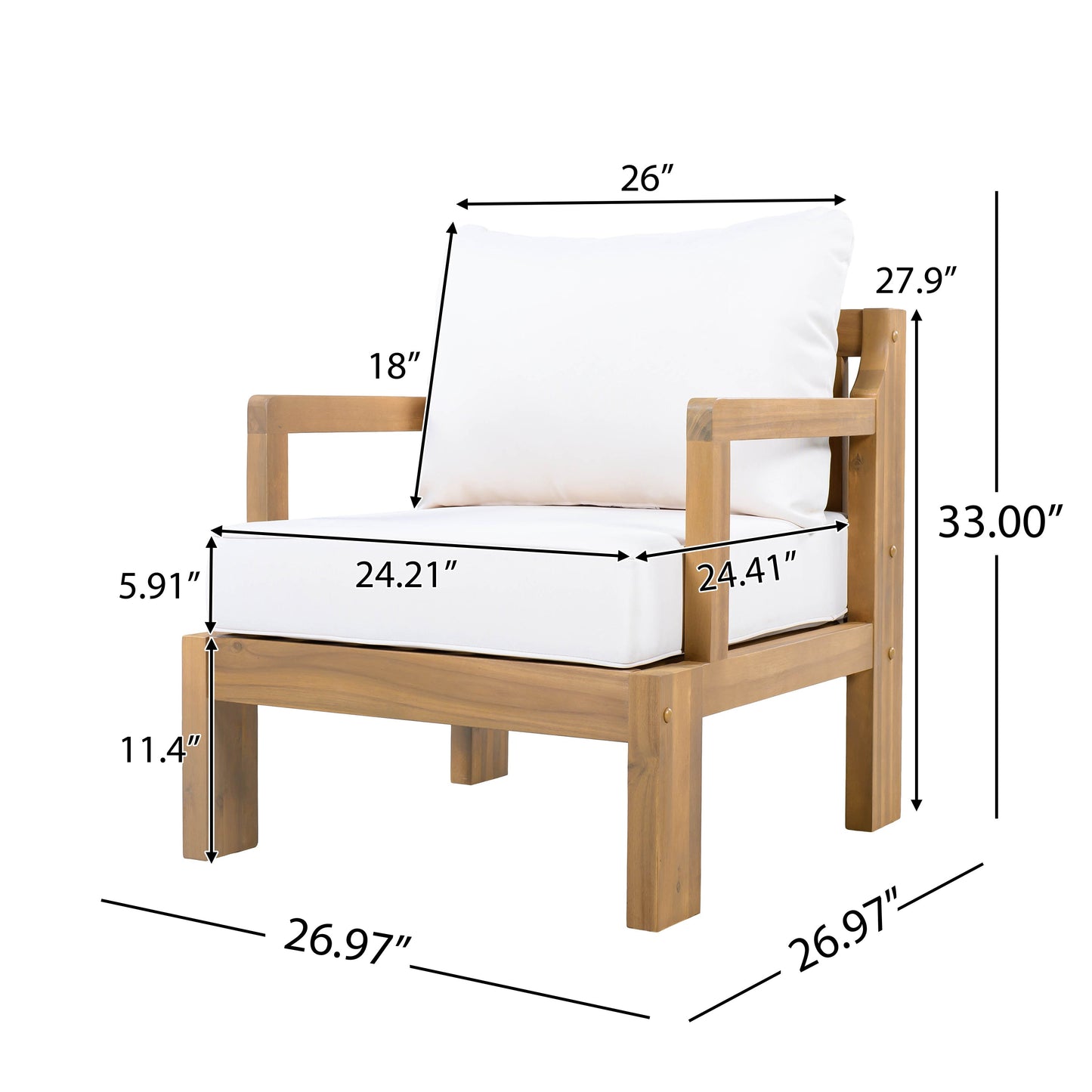 Outdoor Acacia Wood Patio Chairs Set of Two