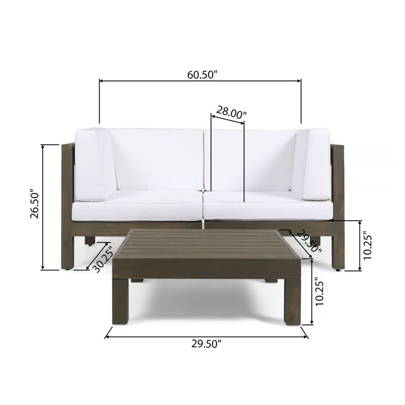 Oana 3-Piece Loveseat Set with Coffee Table in acacia wood and white cushions HouseOfZazla on Tampa Home & Garden Store