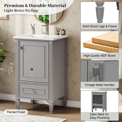 Retro Bathroom Vanity with Sink by HouseOfZazla, gray painted finish, solid wood legs on Tampa Home & Garden Store