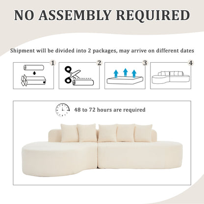 Curved Sectional Sofa and Ivory Chenille Pillows