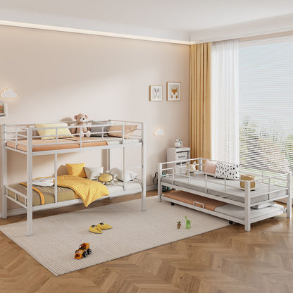 Triple bunk bed with trundle in white heavy-duty steel construction by HouseOfZazla on Tampa Home & Garden Store