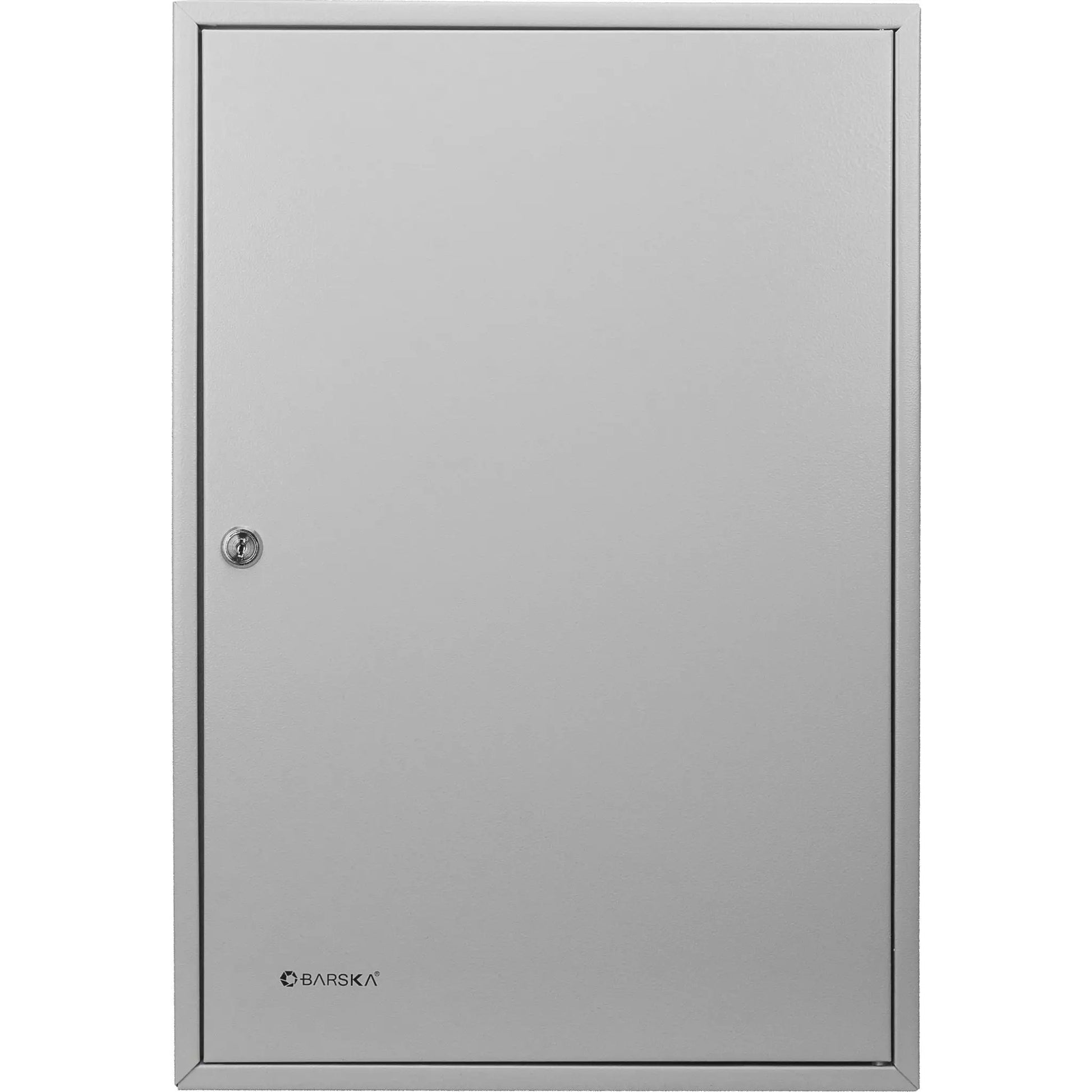 Adjustable key cabinet with lock, gray metal wall mount, Barska logo visible on Tampa Home & Garden Store
