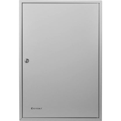 Adjustable key cabinet with lock, gray metal wall mount, Barska logo visible on Tampa Home & Garden Store
