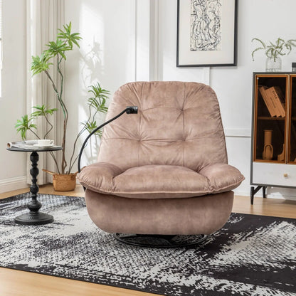 Swivel Gliding Recliner Chair tan plush fabric with phone holder by Unique Piece Furniture on Tampa Home & Garden Store