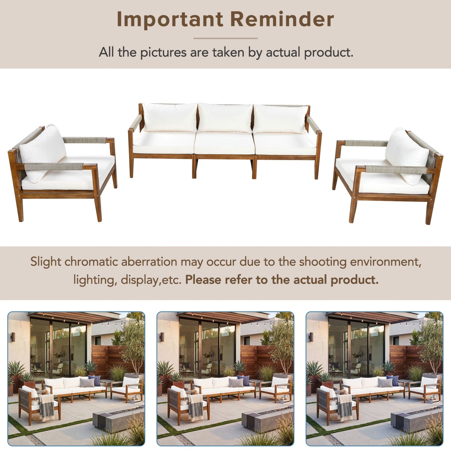 3 Piece Outdoor Sectional Sofa Set by HouseOfZazla with white cushions and wooden frames on Tampa Home & Garden Store