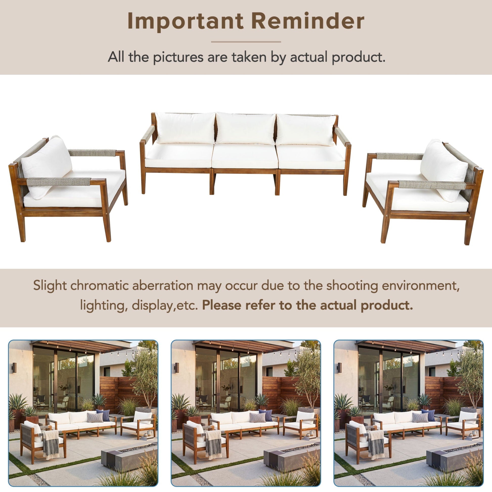 3 Piece Outdoor Sectional Sofa Set by HouseOfZazla with white cushions and wooden frames on Tampa Home & Garden Store