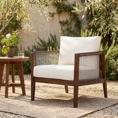 Solid Acacia Wood Outdoor Chair with Rope Back