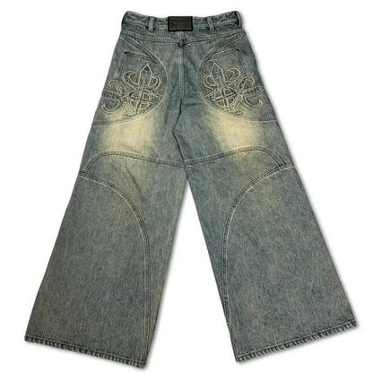 High Street Washed Distressed Black And Gray Straight Jeans, denim, embroidered back pockets on Tampa Home & Garden Store