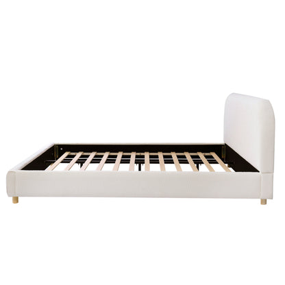 California King Size Upholstered Boucle Bed with Curved Headboard in cream by HouseOfZazla on Tampa Home & Garden Store