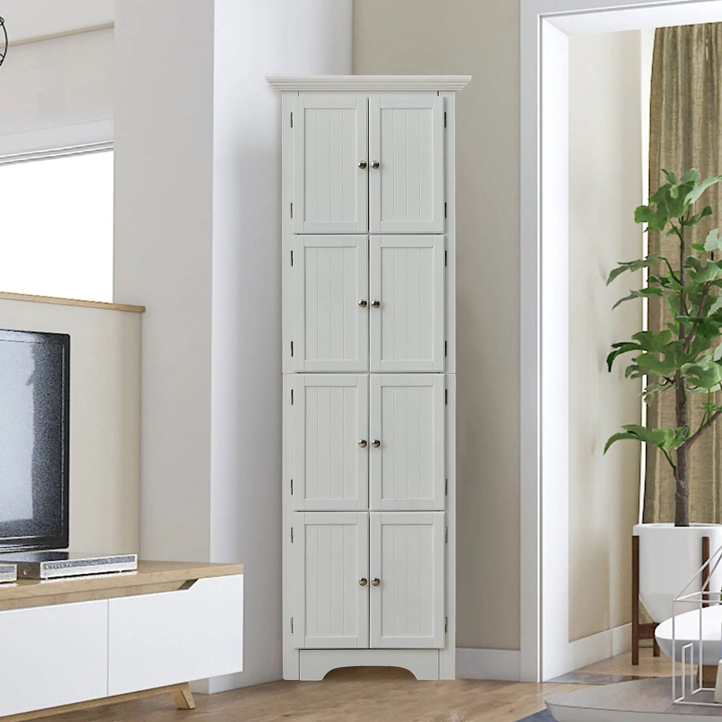 Tall Storage Cabinet with Doors and Four Shelves