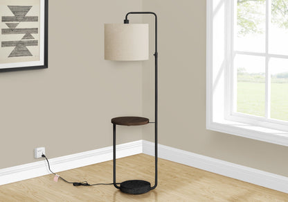 Floor lamp with USB, black metal frame, beige linen shade, HouseOfZazla on Tampa Home & Garden Store