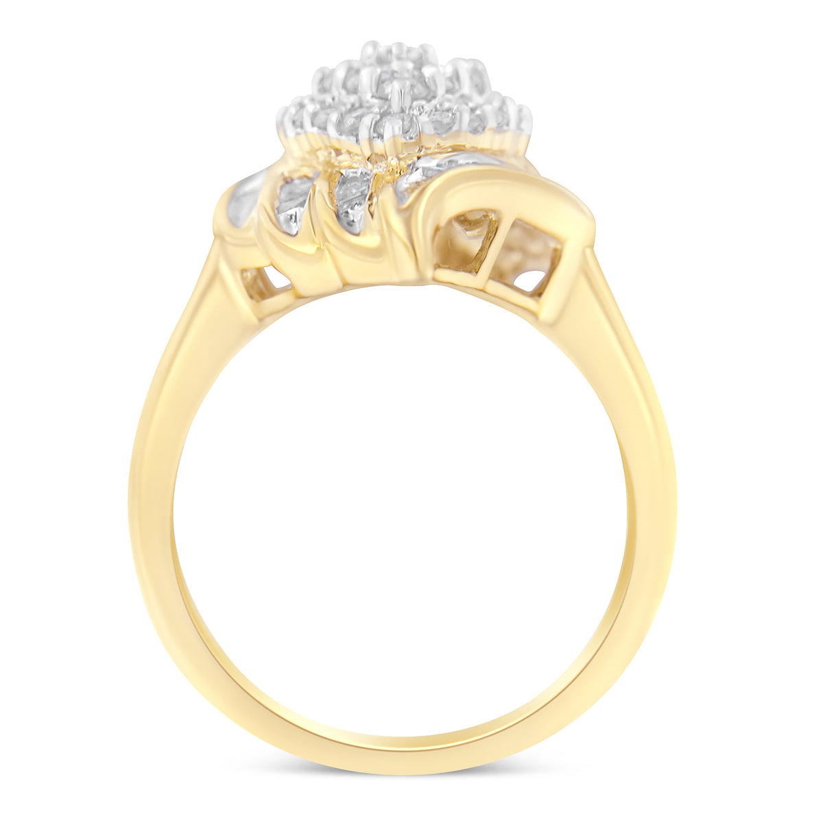 10K yellow gold diamond cocktail ring with 3/4 Cttw I-J diamonds, I2-I3 clarity, size 8 on Tampa Home & Garden Store