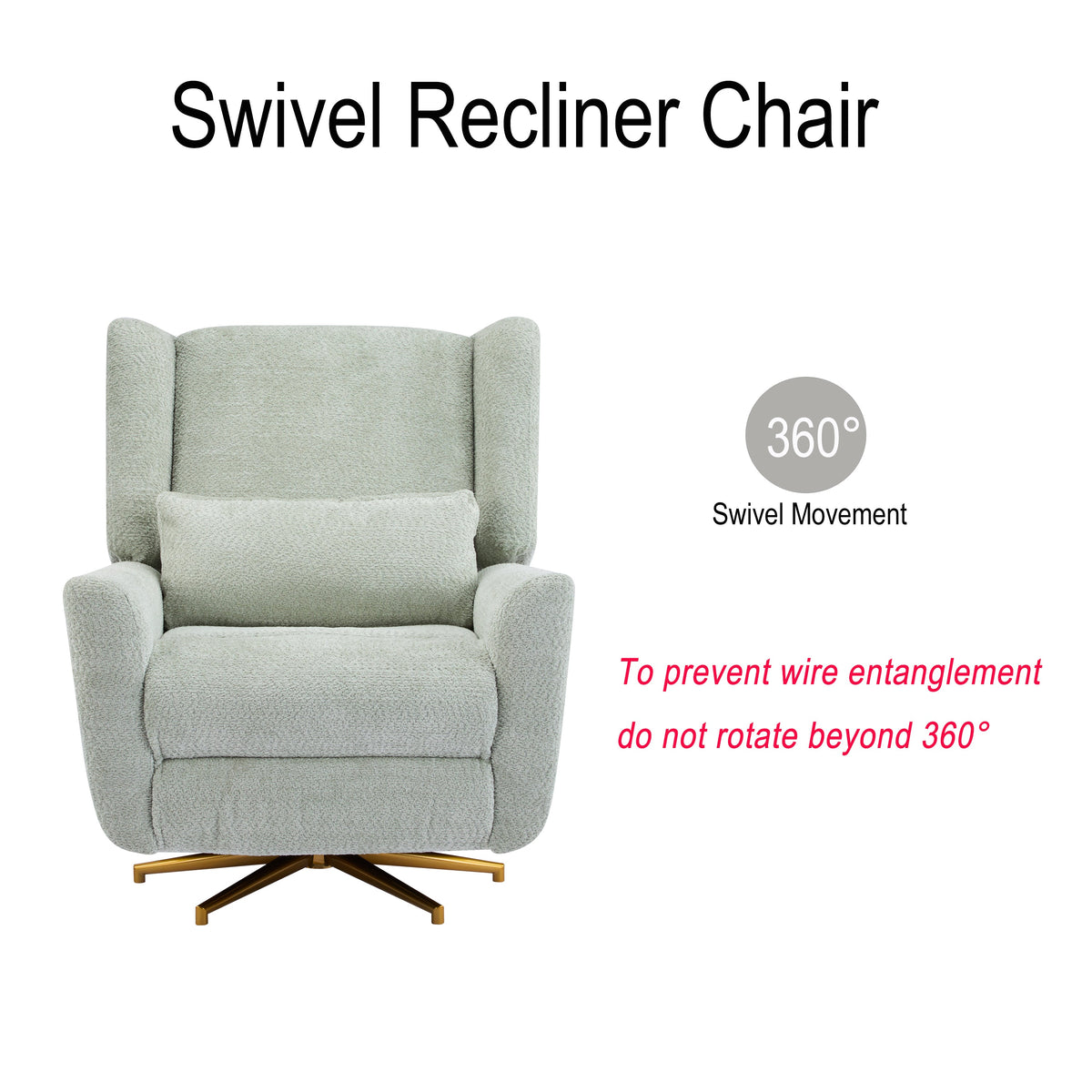 Power recliner chair with boucle upholstery in light gray, 360° swivel, HouseOfZazla on Tampa Home & Garden Store