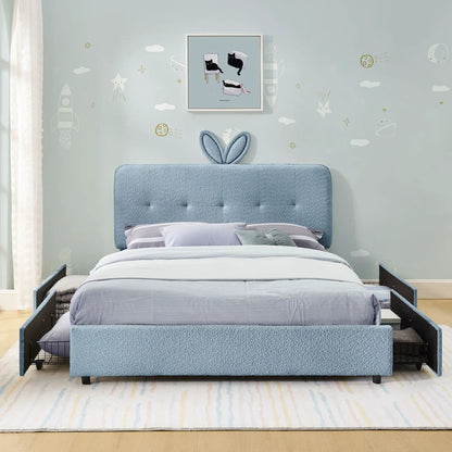 Upholstered Bed with Rabbit Ear Headboard and LED