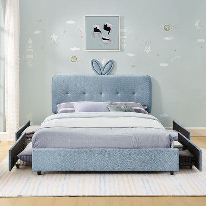 Upholstered Bed with Rabbit Ear and Led Drawers