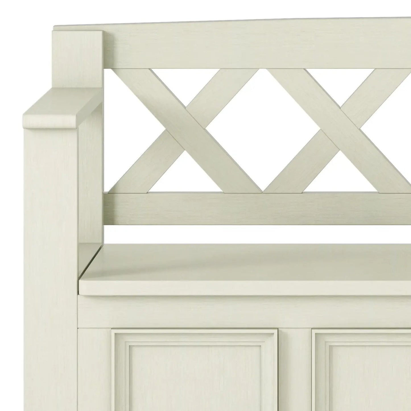 Amherst Handcrafted Entryway Storage Bench, cream finish with X-lattice back panel on Tampa Home & Garden Store
