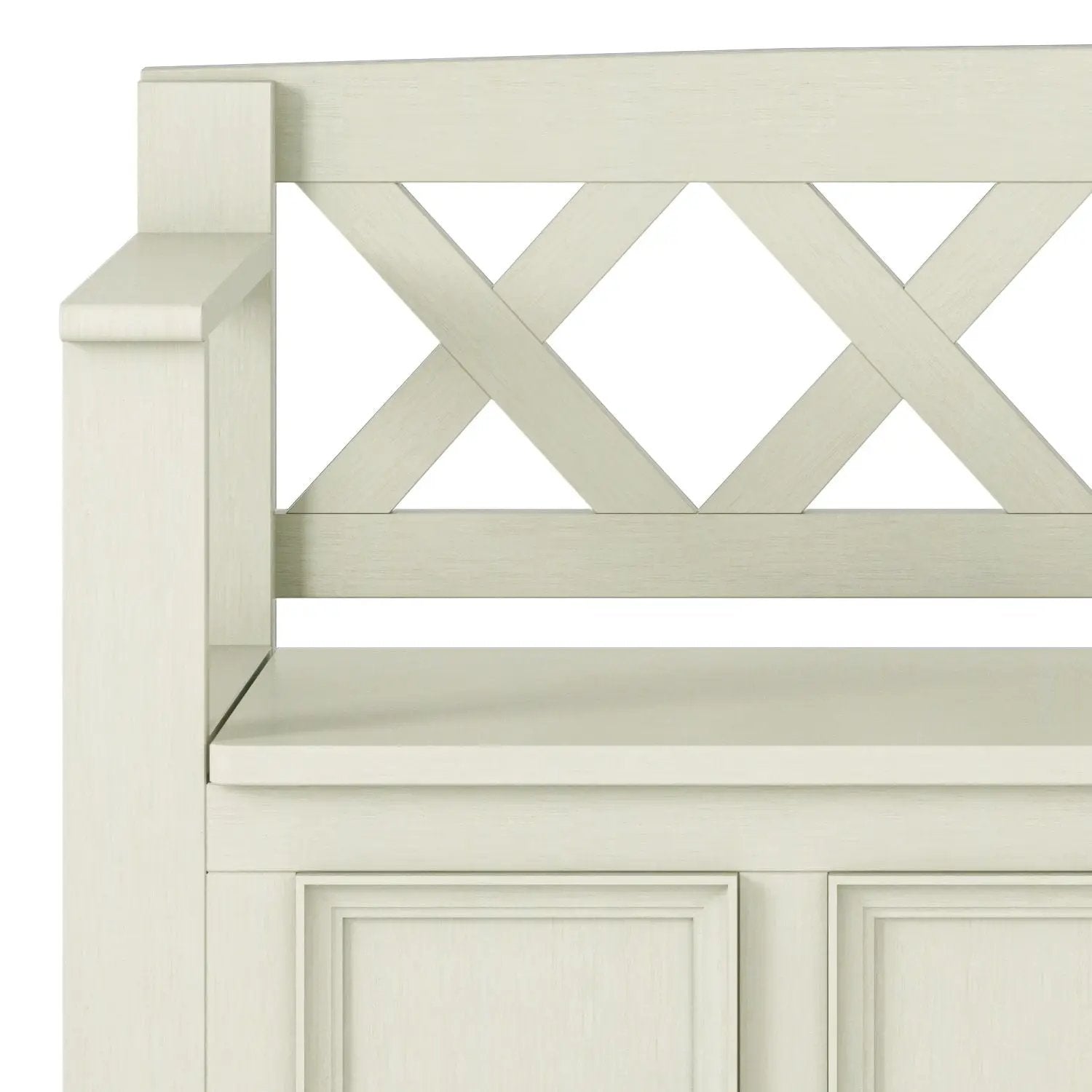 Amherst Handcrafted Entryway Storage Bench, cream finish with X-lattice back panel on Tampa Home & Garden Store