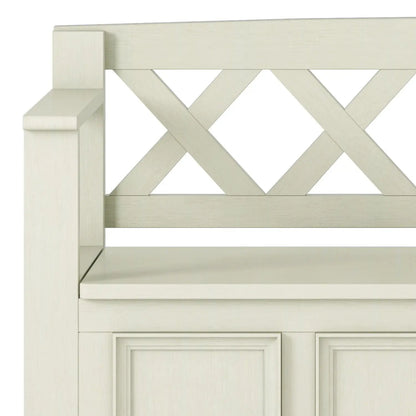 Amherst Handcrafted Entryway Storage Bench, cream finish with X-lattice back panel on Tampa Home & Garden Store