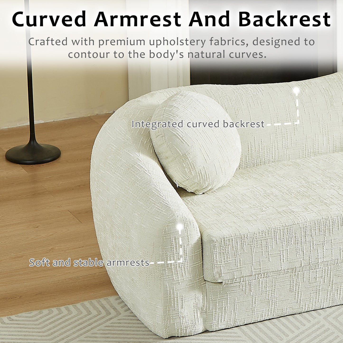 86 Inch Curved Chenille Sofa Bed and Recliner