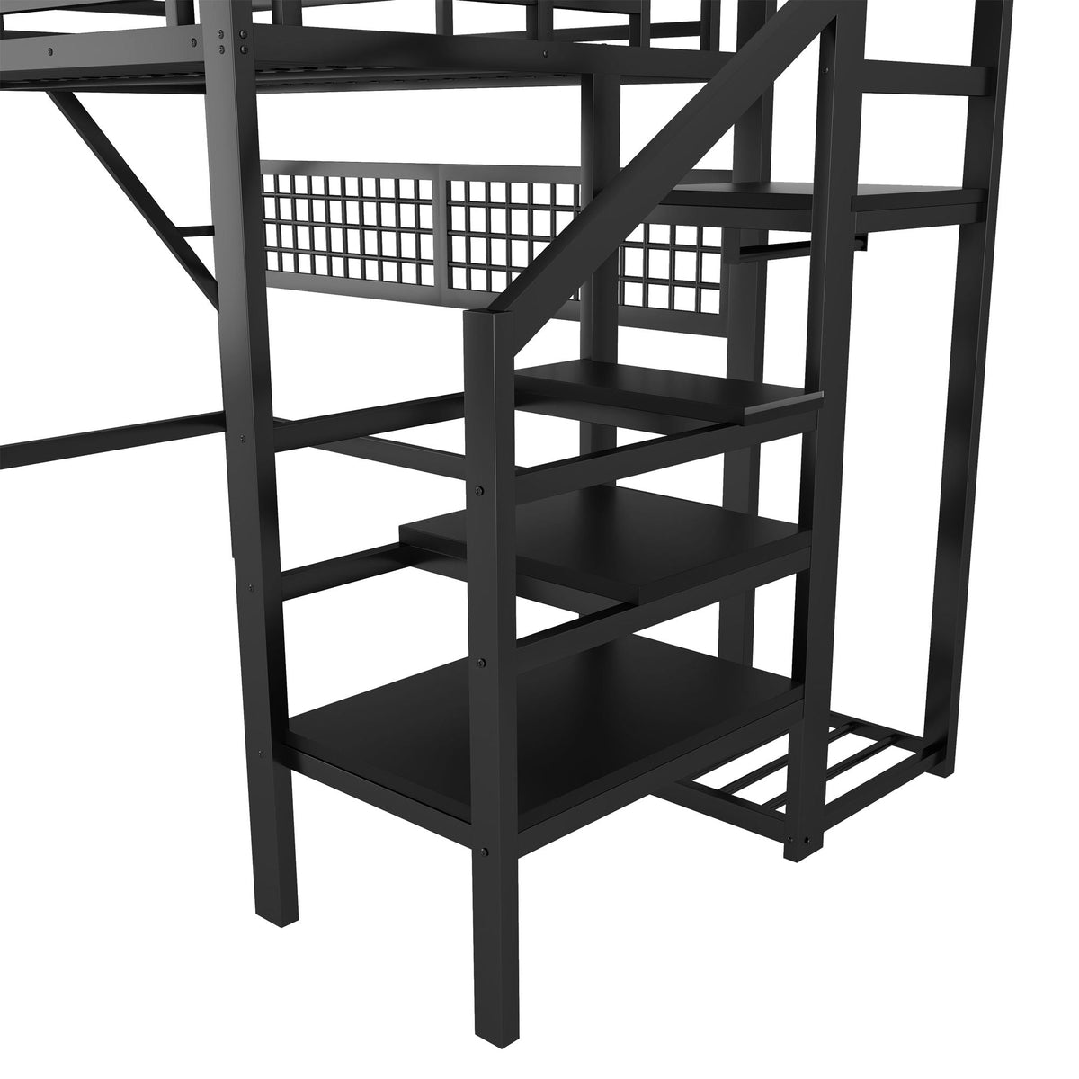 Loft Bed With Stairs And Storage by HouseOfZazla in black metal frame with integrated stairs on Tampa Home & Garden Store