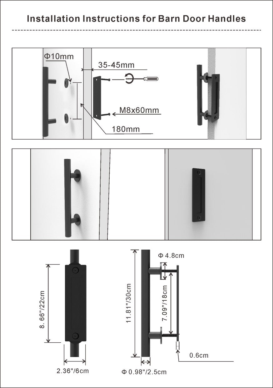 Barn door hardware kit, HouseOfZazla, 8 ft double sliding track with black metal handles on Tampa Home & Garden Store