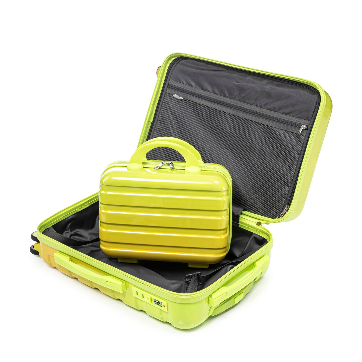 2-Piece Spinner Luggage Set 14/20 in gradient lime with mesh pockets by HouseOfZazla on Tampa Home & Garden Store