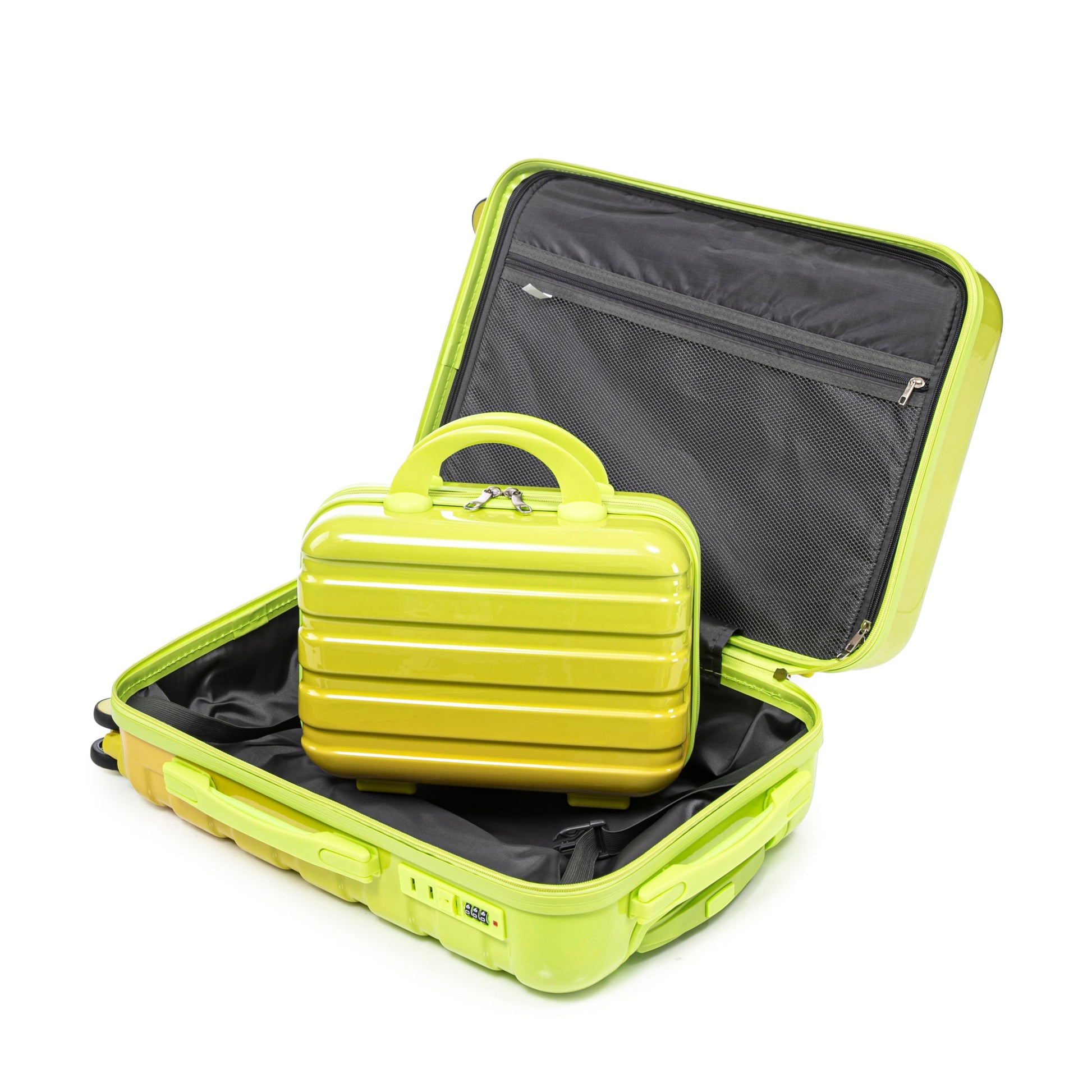 2-Piece Spinner Luggage Set 14/20 in gradient lime with mesh pockets by HouseOfZazla on Tampa Home & Garden Store