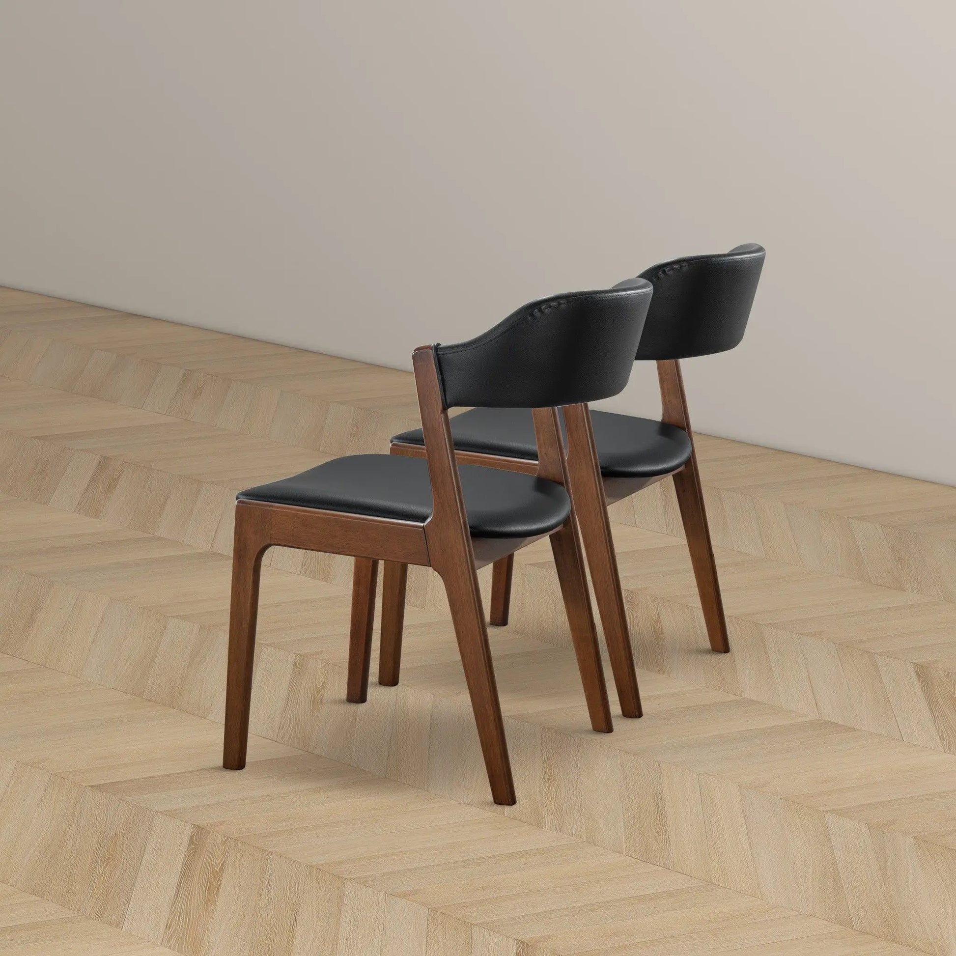 Enzo Dining Chair set of 2 by Unique Piece Furniture, black leather seat with brown wood legs on Tampa Home & Garden Store