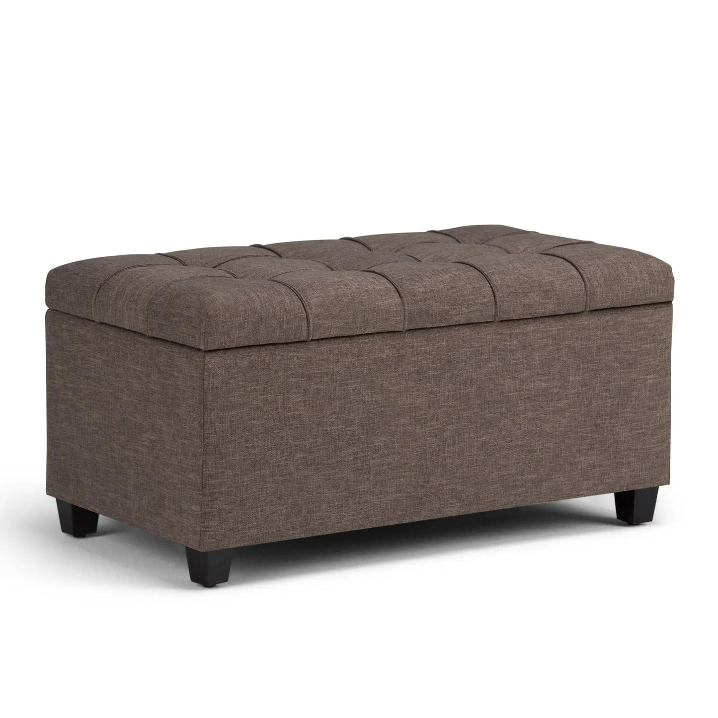 Sienna Upholstered Storage Ottoman Bench in taupe woven fabric with tufted lid on Tampa Home & Garden Store