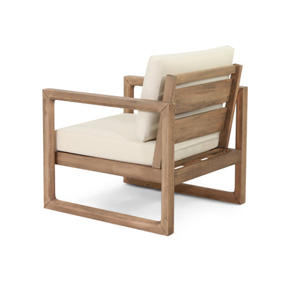 Set of 2 outdoor acacia wood patio club chairs with cream cushions by HouseOfZazla on Tampa Home & Garden Store