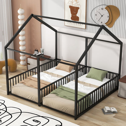 House platform beds for 2 twin beds with a black metal frame and guardrails by HouseOfZazla on Tampa Home & Garden Store