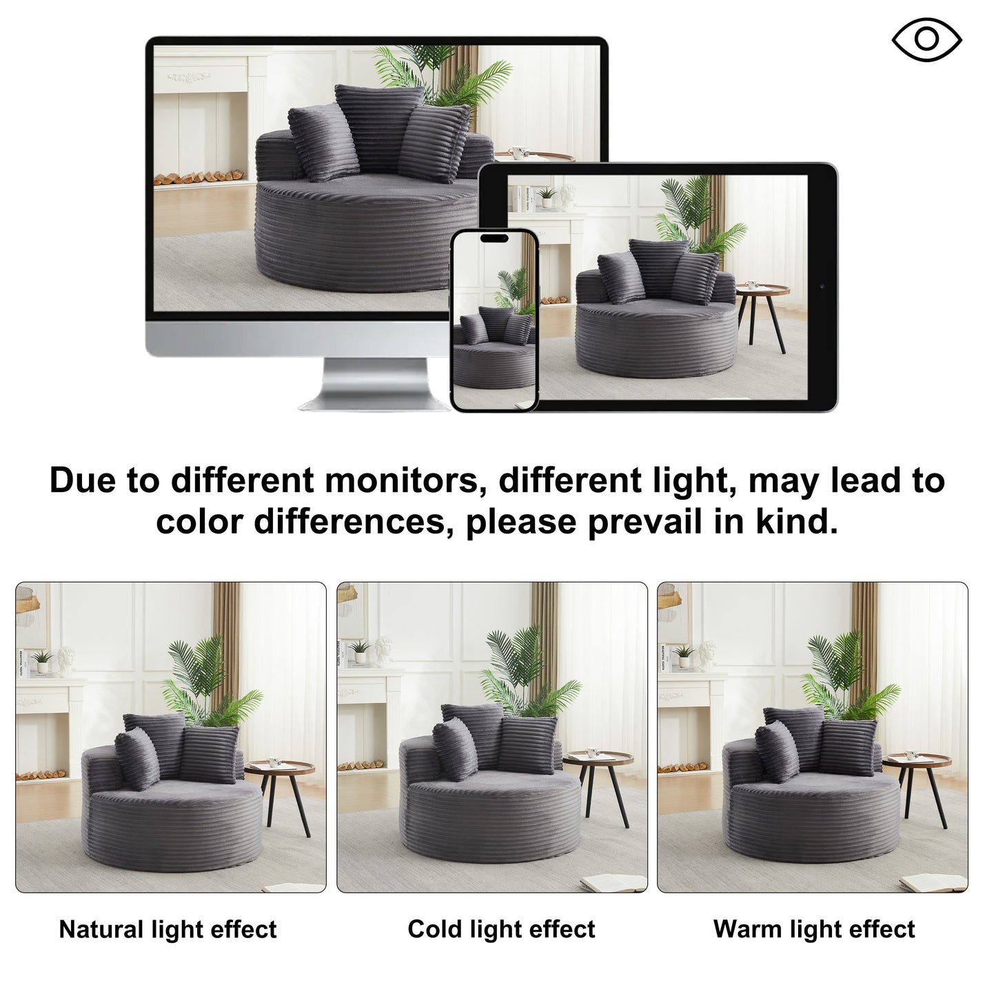 Modern Round Corduroy and Single Sofa Chair