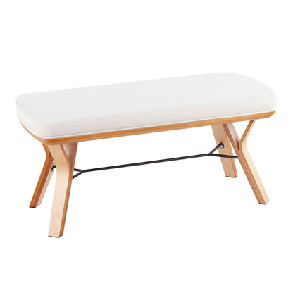 Mid Century Upholstered Bench cushioned in gray beige dark gray with wood legs HouseOfZazla on Tampa Home & Garden Store