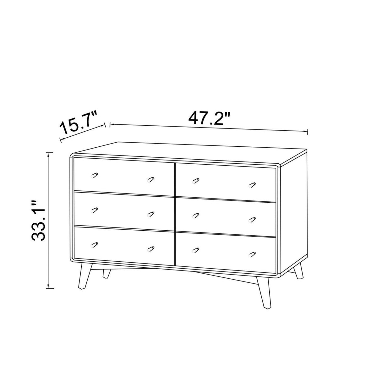 6-drawer dresser in dark brown frame with white fronts, six drawers, mid-century legs on Tampa Home & Garden Store