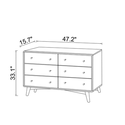 6-drawer dresser in dark brown frame with white fronts, six drawers, mid-century legs on Tampa Home & Garden Store