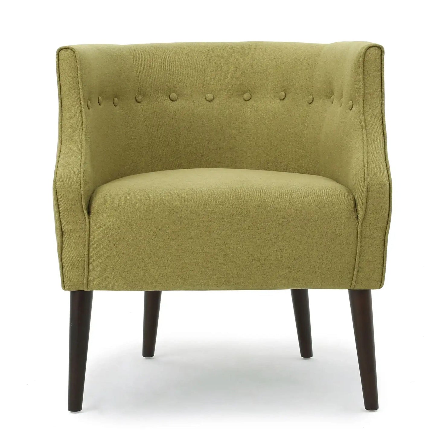 Contemporary Upholstered Club Chair With Button Tufting in olive fabric, dark wood legs on Tampa Home & Garden Store